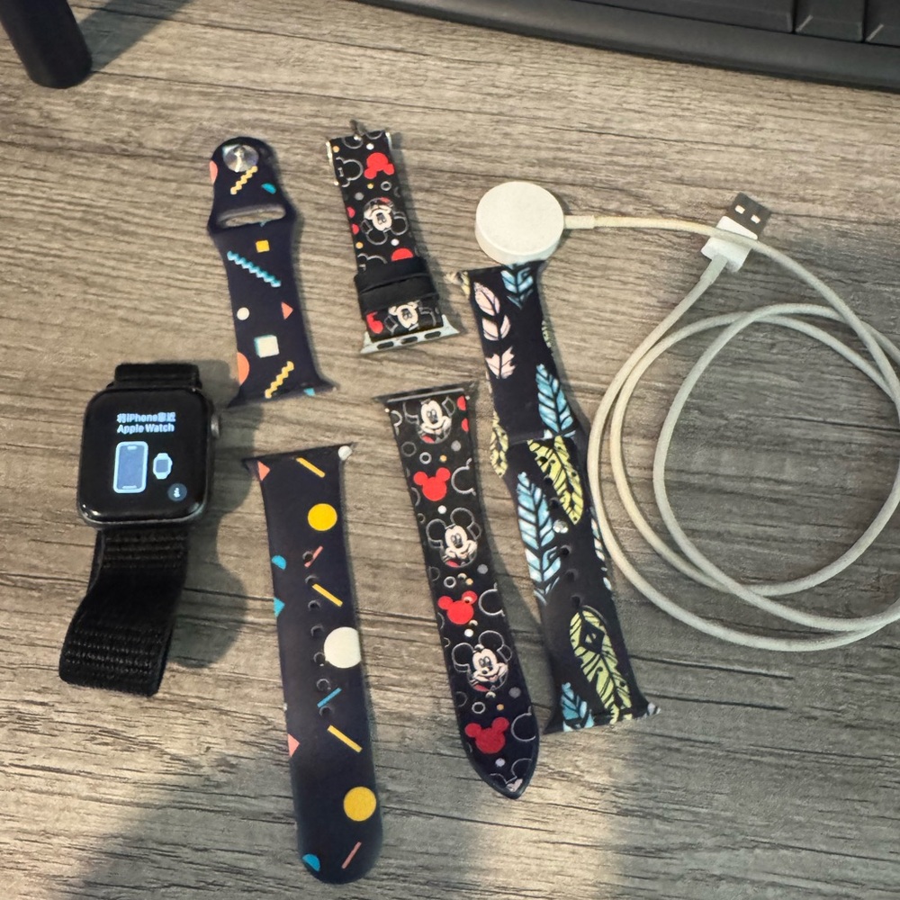 Apple Watch with Black and Patterned Bands